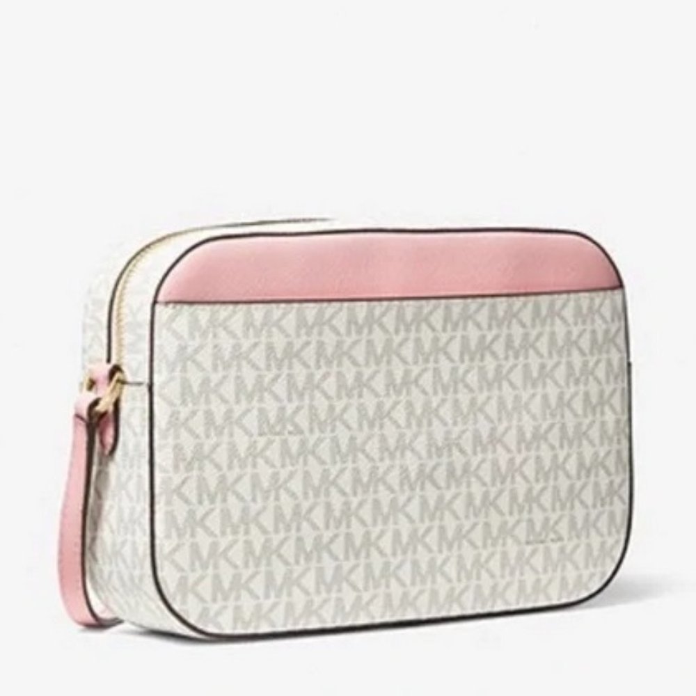 Michael Kors Jet Set Item Large East West Zip Chain Crossbody Powder Blush Multi - Picture 12 of 16